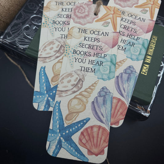 Ocean Bookmark – Handmade Beach Bookmark with Quote | “The Ocean Keeps Secrets” Sea Lover Gift