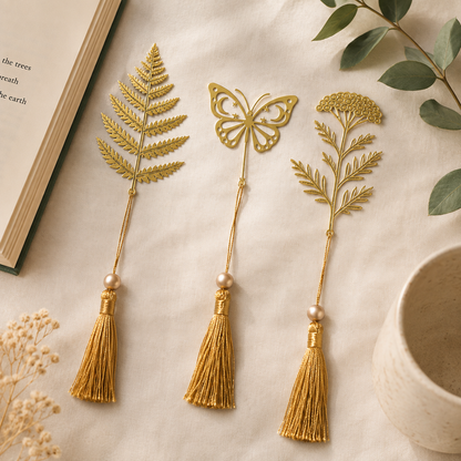 Nature-Inspired Golden Metal Bookmark