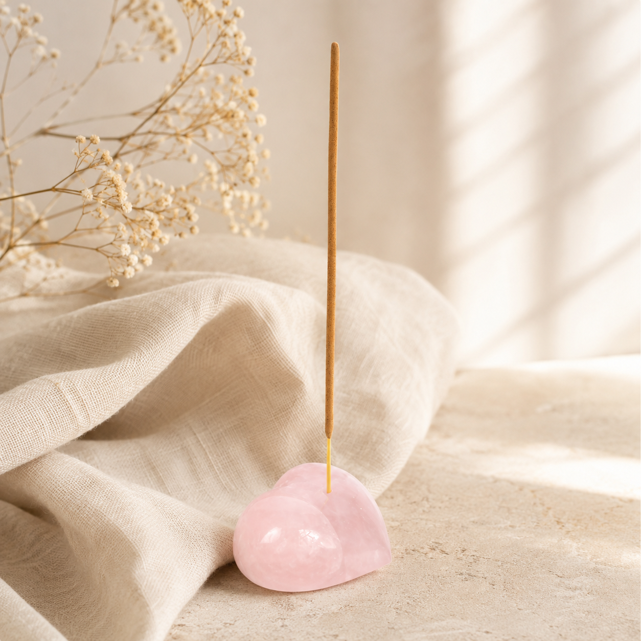 Rose Quartz Crystal Heart Incense Stick Holder