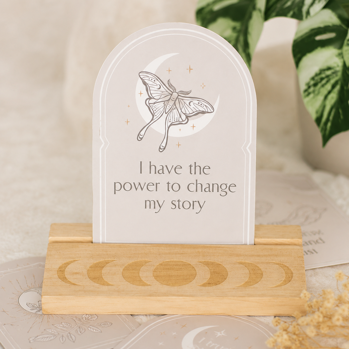 Luna Moth Affirmation Cards with Wooden Stand
