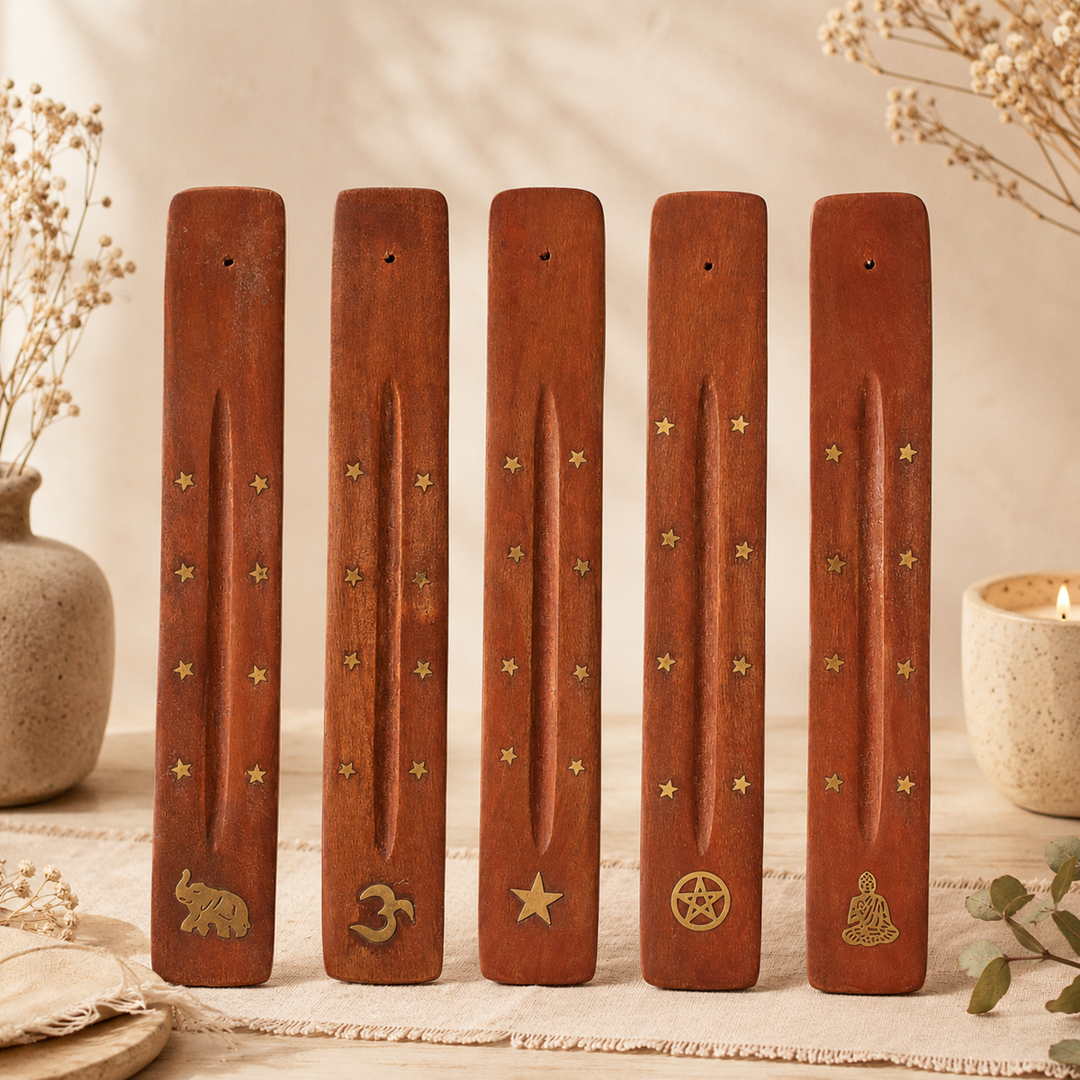 Wooden Incense Holder with Inlay
