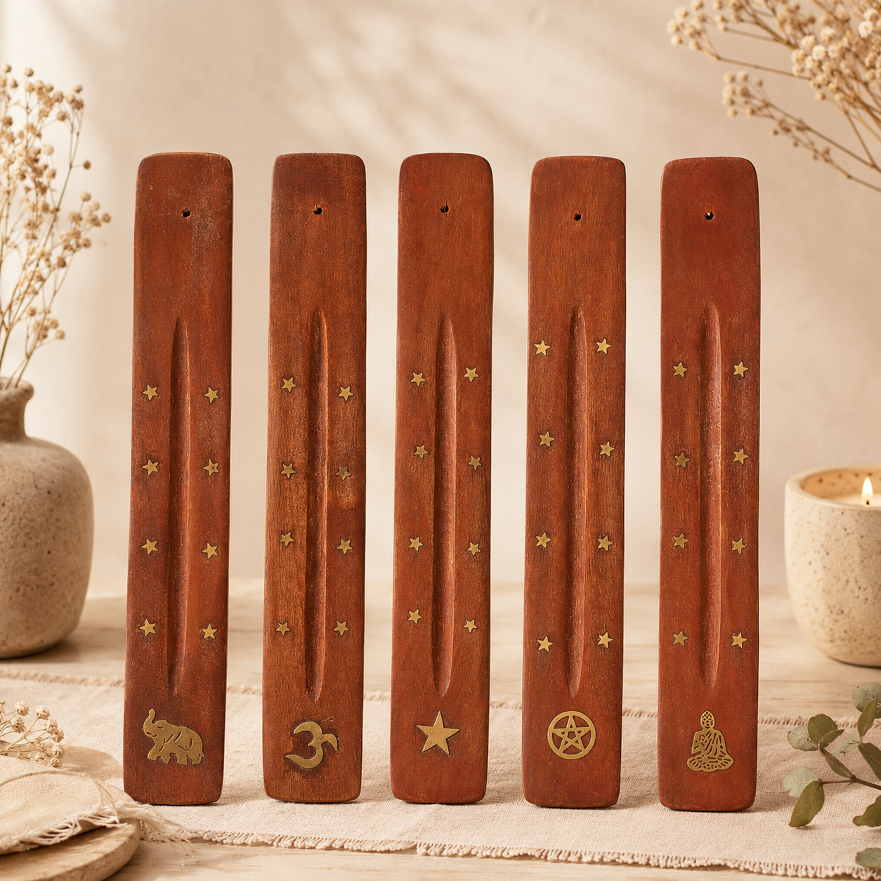 Wooden Incense Holder with Inlay