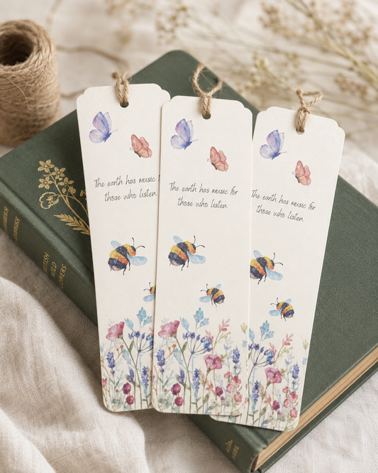 The Earth Has Music Bookmark – Handmade Nature-Inspired Bookmark with Quote | Floral Gift for Book Lovers