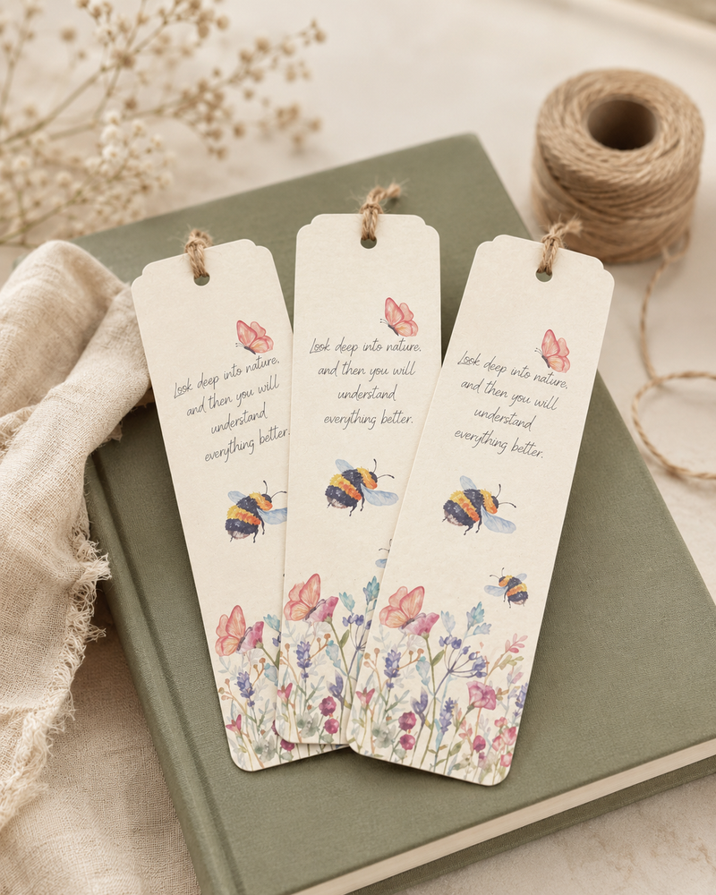 Spring Day Bookmark – Handmade Nature-Inspired Bookmark with Quote | “Look Deep Into Nature”
