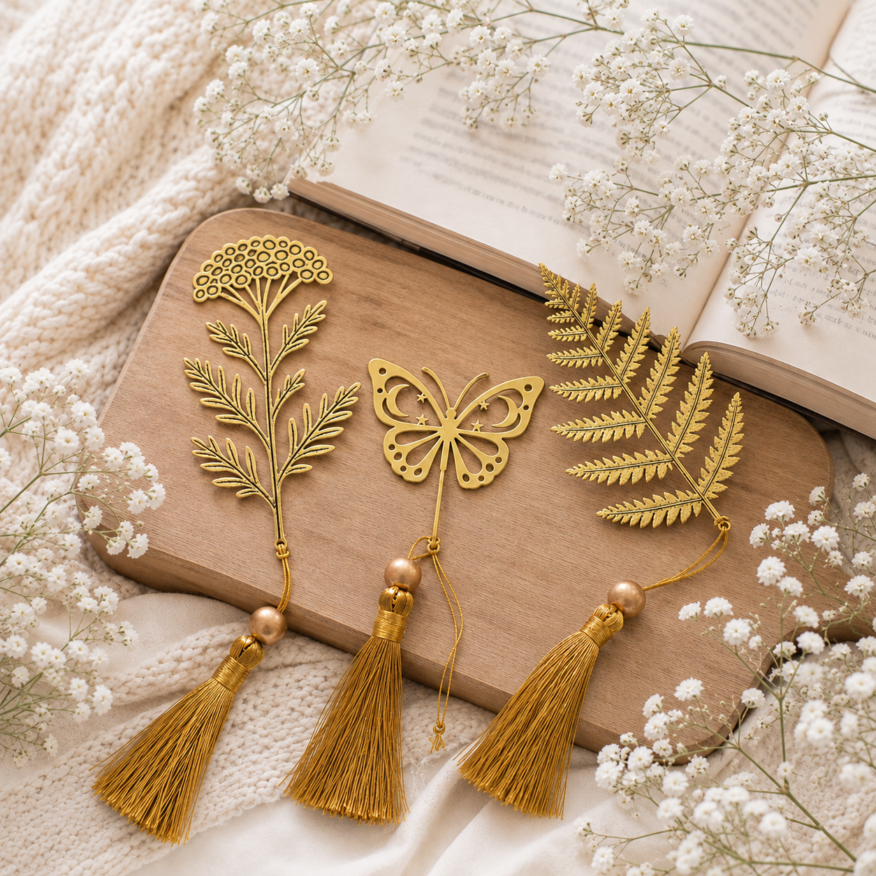 Nature-Inspired Golden Metal Bookmark