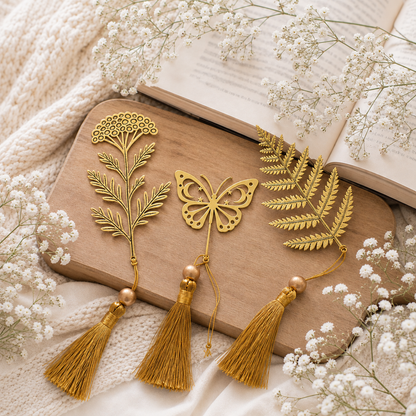Nature-Inspired Golden Metal Bookmark