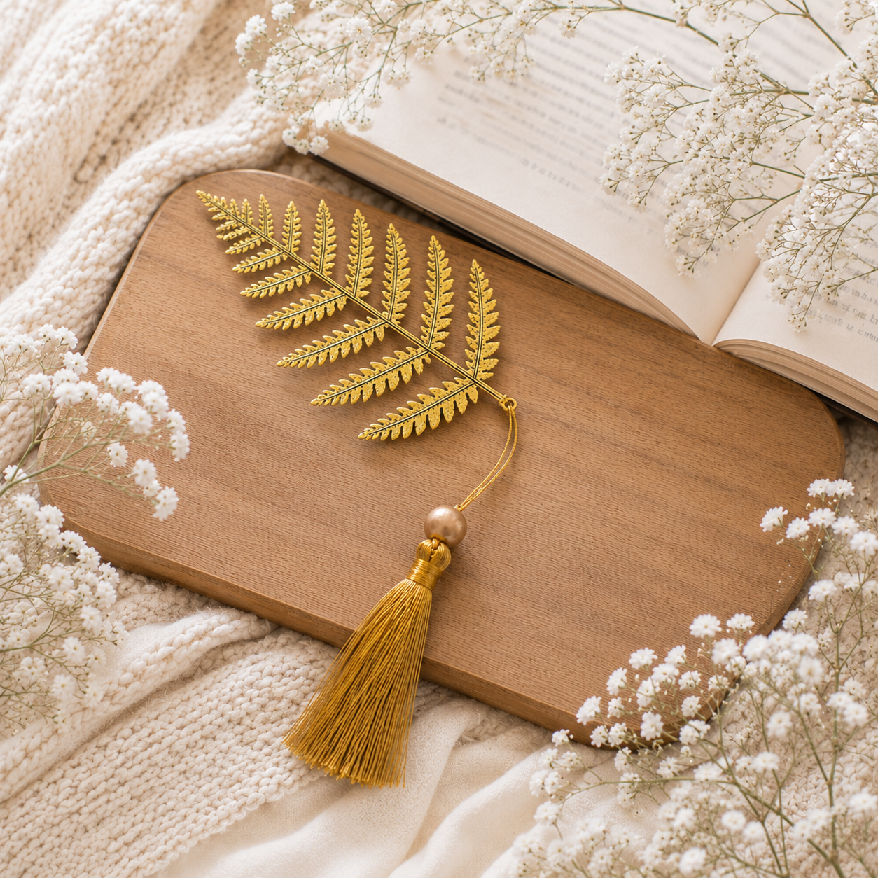 Nature-Inspired Golden Metal Bookmark