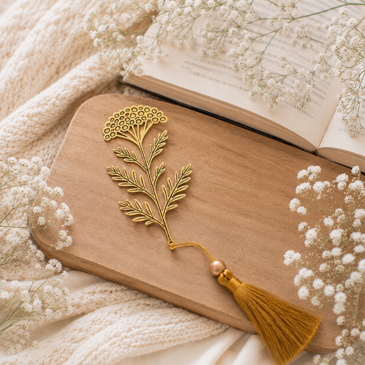 Nature-Inspired Golden Metal Bookmark