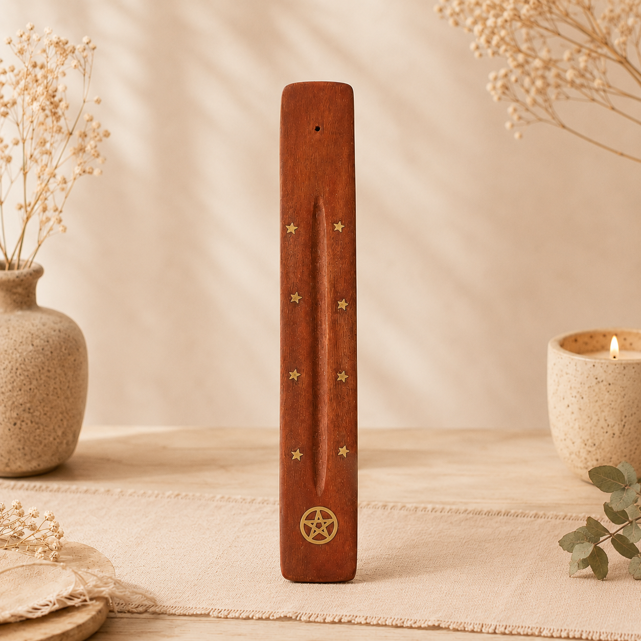 Wooden Incense Holder with Inlay