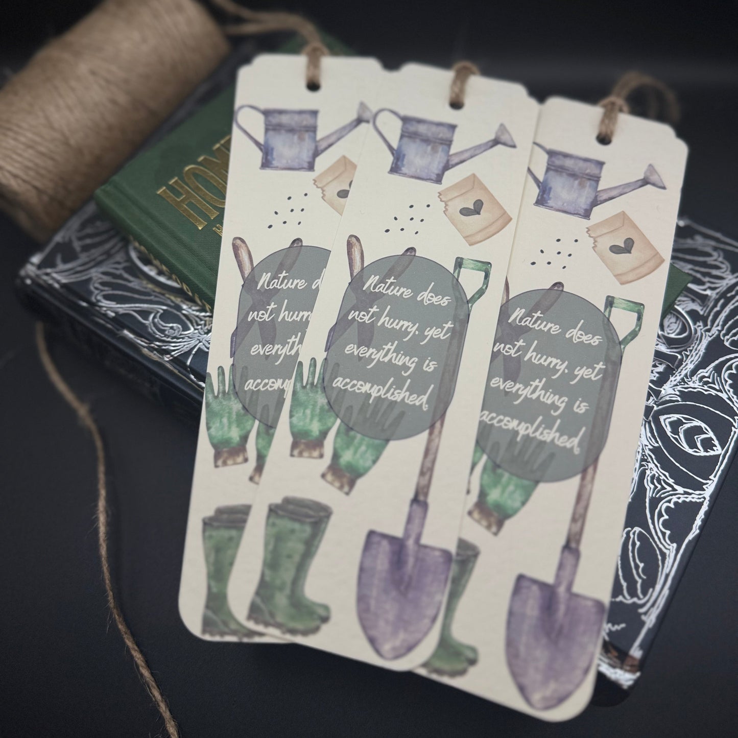 Garden-Inspired Bookmark – Handmade Floral Bookmark with Quote | “Nature Does Not Hurry” Botanical Gift