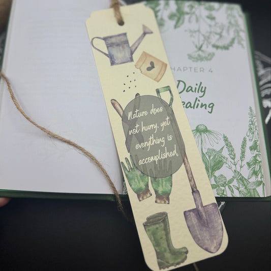 Garden-Inspired Bookmark – Handmade Floral Bookmark with Quote | “Nature Does Not Hurry” Botanical Gift