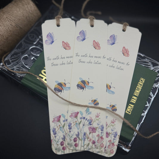 The Earth Has Music Bookmark – Handmade Nature-Inspired Bookmark with Quote | Floral Gift for Book Lovers