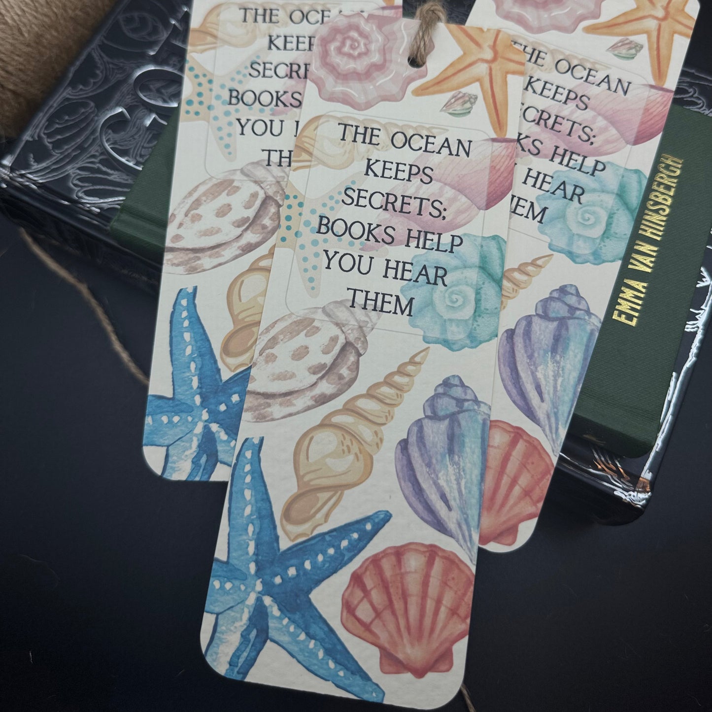 Ocean Bookmark – Handmade Beach Bookmark with Quote | “The Ocean Keeps Secrets” Sea Lover Gift